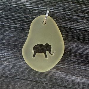 Carved Elephant Sea Glass Necklace Pale Yellow